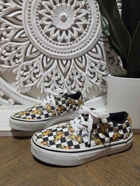 Vans Pizza Checkerboard Kids Sneakers Size 13 Black & White Slip Lace-Up Canvas